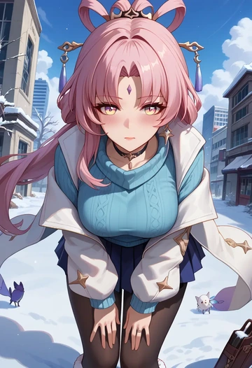 star rail,fu xuan,winter,student uniform,puffer jacket  - AI generated anime art